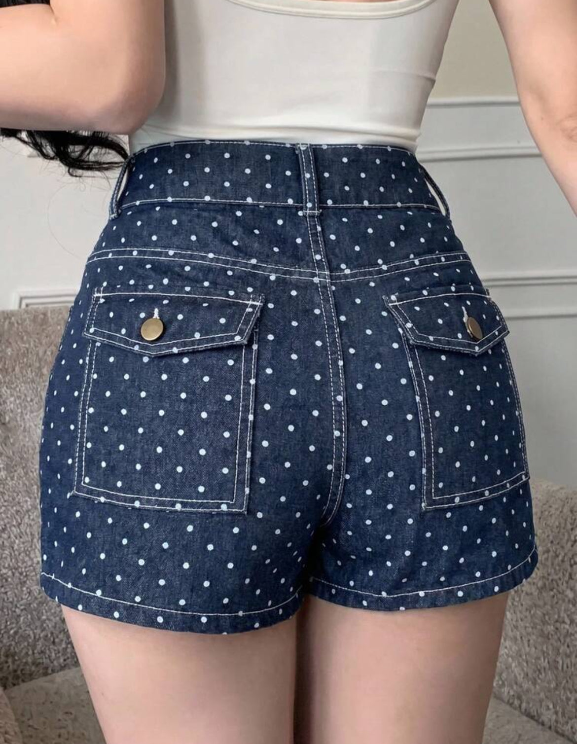 Falda short polka denim