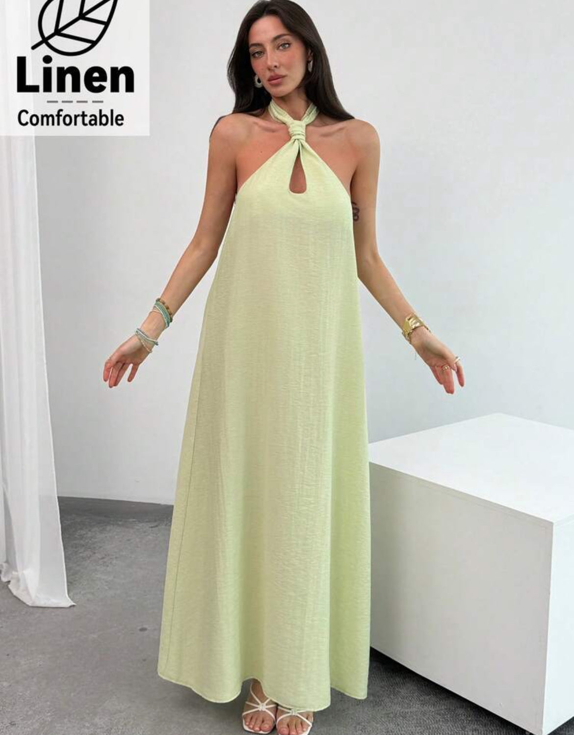 Vestido en Lino - verde agua