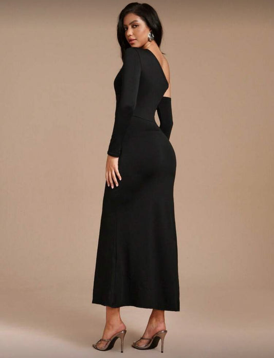 Vestido drapeado largo - negro