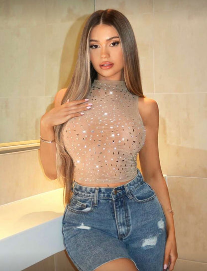 Blusa Mónaco brillos - nude