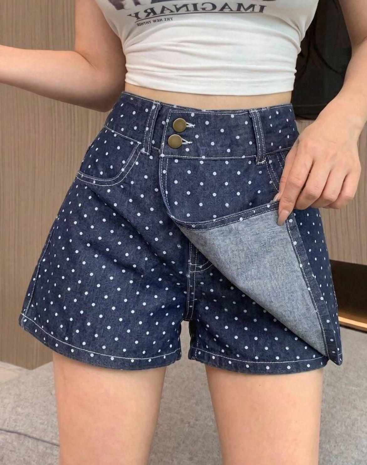 Falda short polka denim