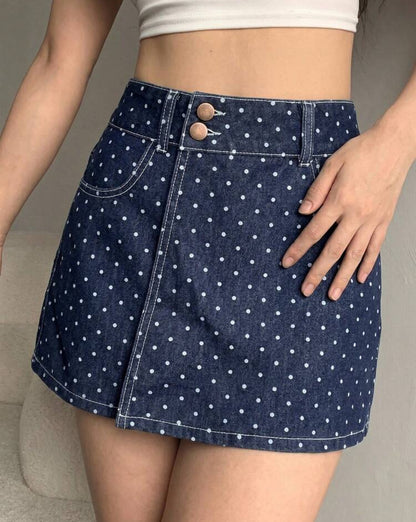 Falda short polka denim
