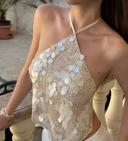 Top Aria lentejuelas - marfil