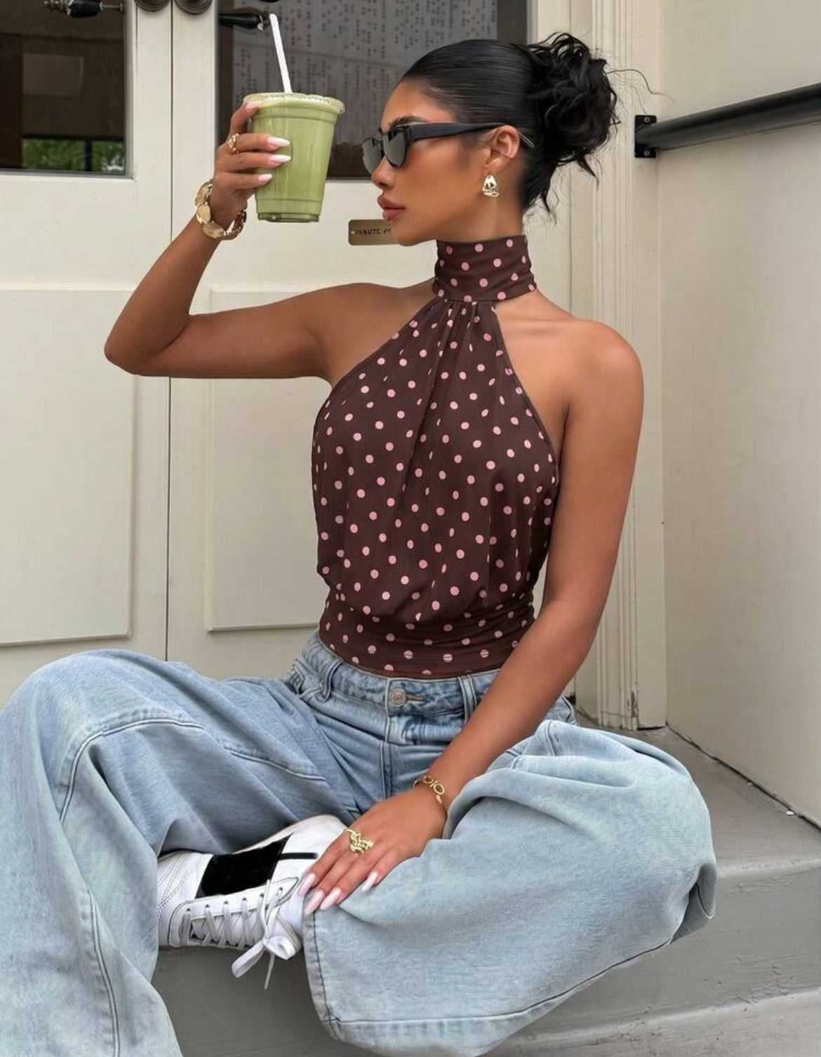 Blusa lunares - café